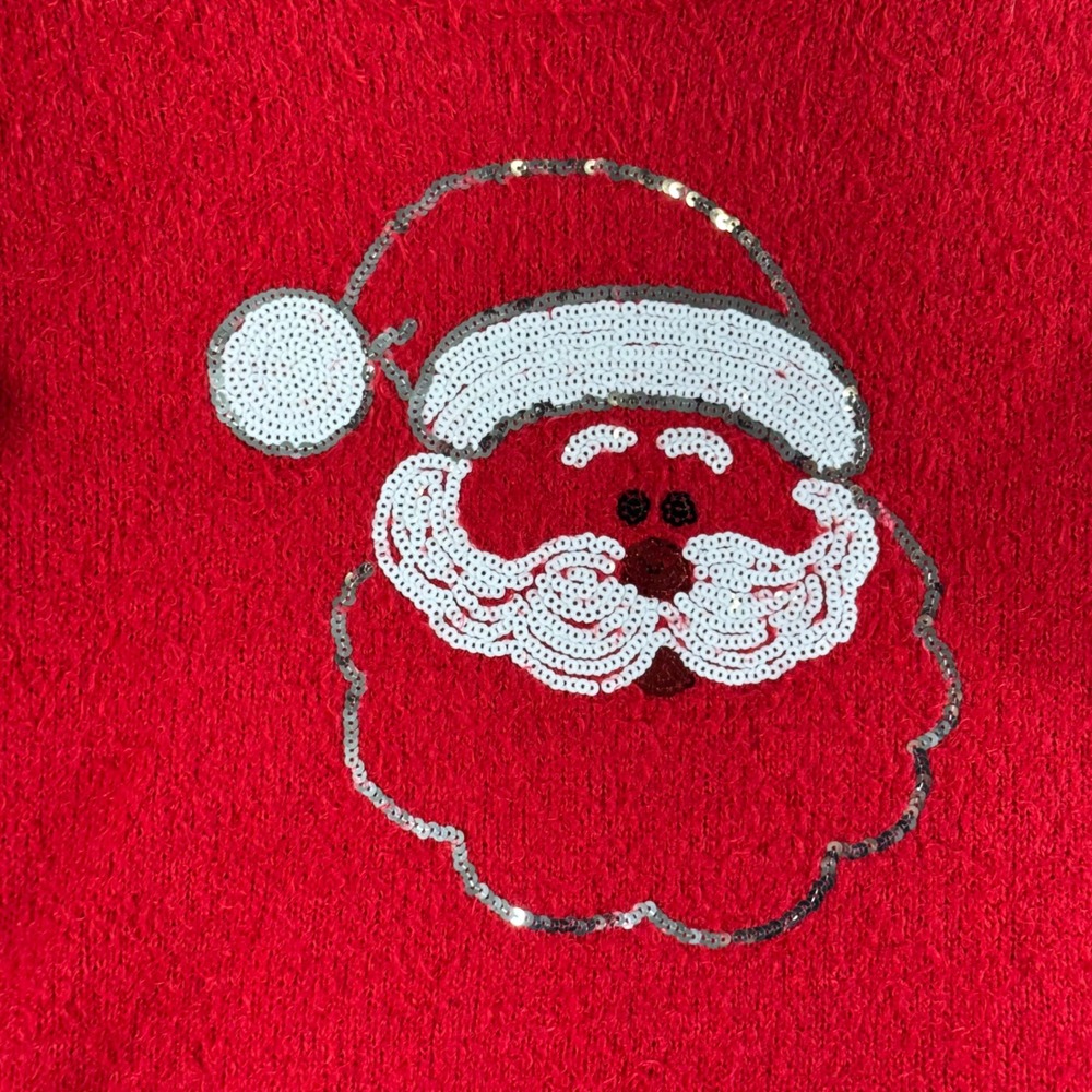 Vintage Y2K Christmas Sweater Womens XL Red Fuzzy Santa Sequin Holiday‎ Party